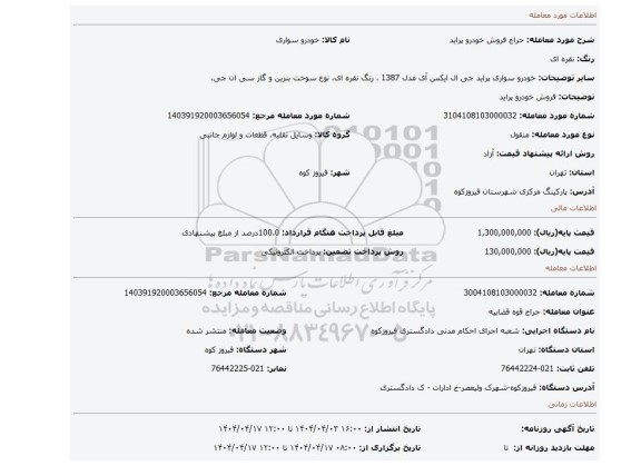 مزایده، فروش خودرو پراید