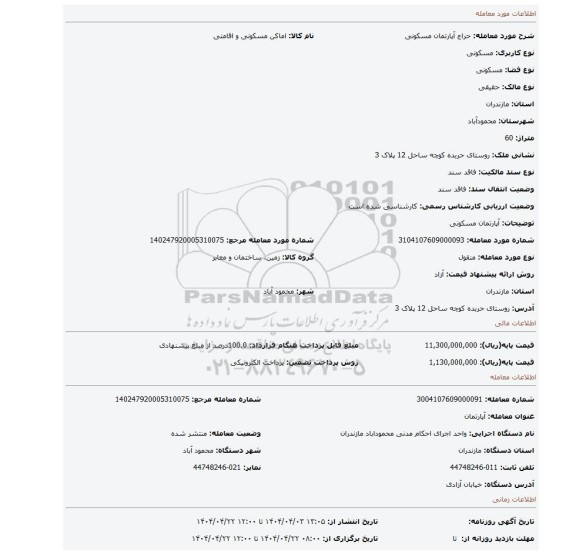 مزایده، آپارتمان مسکونی