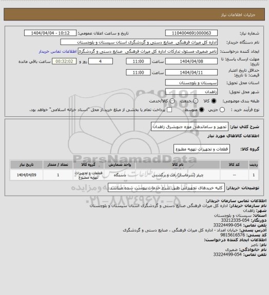 استعلام تجهیز و ساماندهی موزه جنوبشرق زاهدان