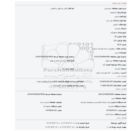 مزایده، زمین