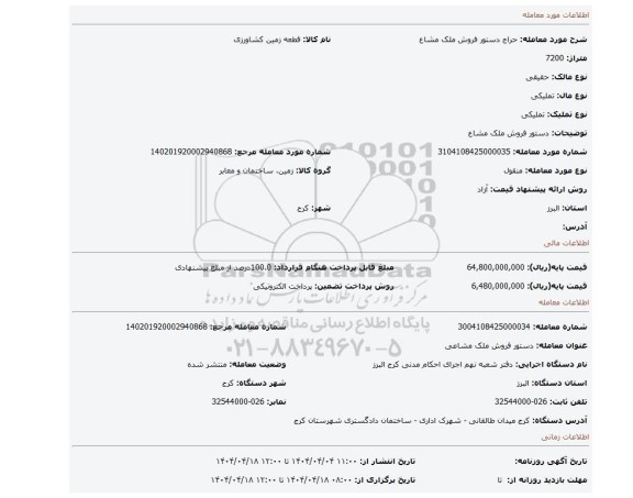مزایده، دستور فروش ملک مشاع
