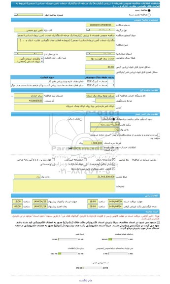 مناقصه، مناقصه عمومی همزمان با ارزیابی (یکپارچه) یک مرحله ای واگذاری خدمات تأمین نیروی انسانی (حجمی) (مربوط به فعالیت های نگهبانی، نظارت، اداری و . . . )