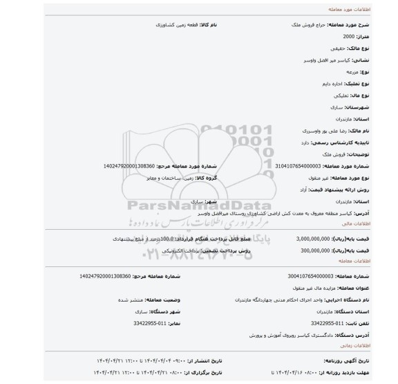 مزایده، فروش ملک