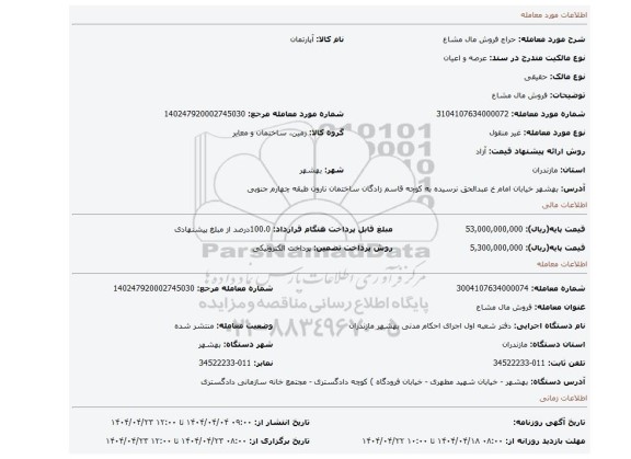 مزایده، فروش مال مشاع