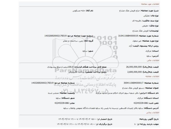 مزایده، فروش ملک مشاع