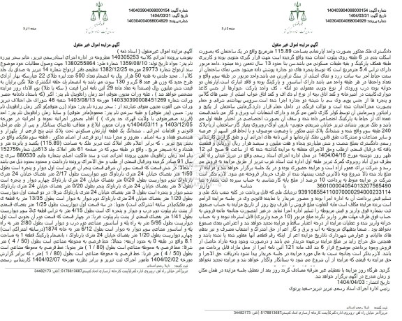 مزایده ششدانگ یک قطعه آپارتمان مسکونی
