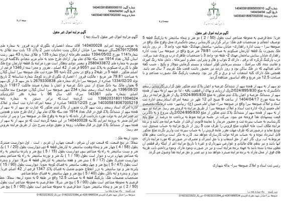 مزایده ششدانگ یک قطعه آپارتمان
