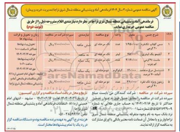 مناقصه عمومی خرید نیازمندی اقلام... - نوبت دوم 