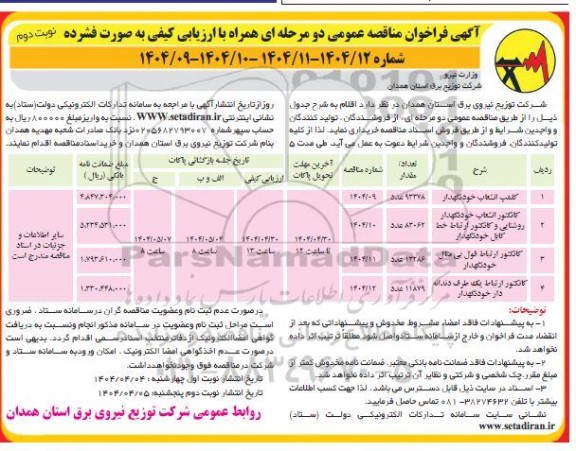 مناقصه کلمپ انشعاب خودنگهدار... نوبت دوم 