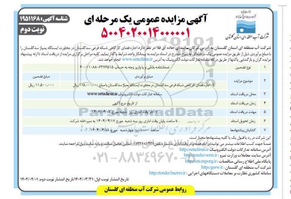 مزایده اجاره فضای کارگاهی شبکه فرعی ... نوبت دوم