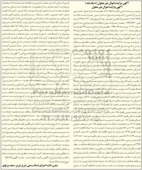 مزایده فروش مقدار دو دانگ مشاع از ششدانگ یک قطعه آپارتمان مسکونی
