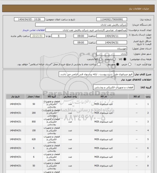 استعلام فیوز مینیاتوری طبق شرح پیوست . ارائه پیشنهاد فنی الزامی می باشد.