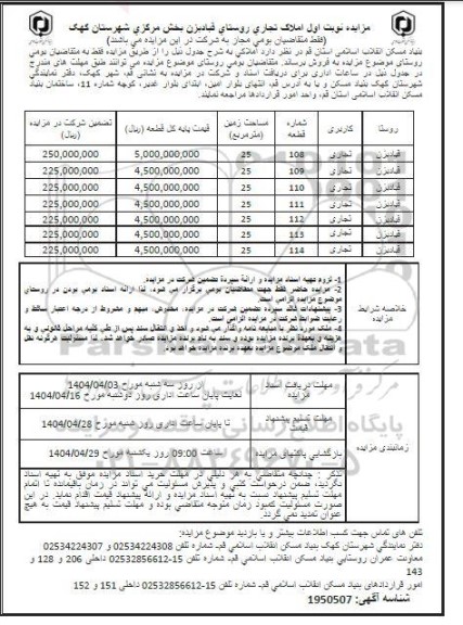 مزایده فروش املاک تجاری