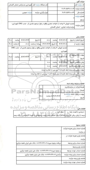 مزایده ، تجدید فروش 12 واحد از 18واحد تجاری واقع در بلوار مرحوم عابدی کر - جنب CNG  شهرداری  -مزایده واحد تجاری  - استان گلستان