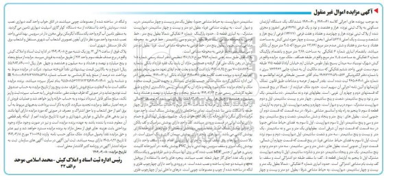 مزایده: شش دانگ یک دستگاه اپارتمان مسکونی به پلاک ثبتی 19791 مفروز و مجزای شده ...