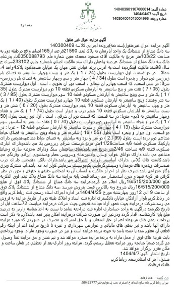 مزایده ششدانگ یک واحد آپارتمان