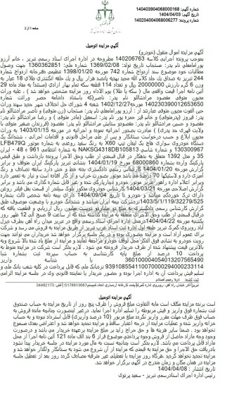مزایده یک دستگاه خودروی سواری هاچ بک لیفان 