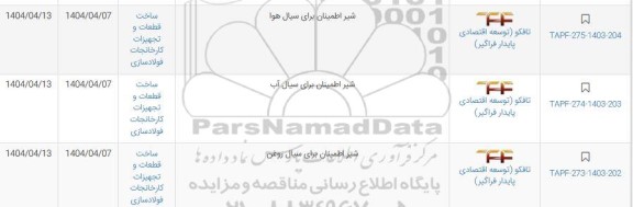 استعلام شیر اطمینان برای سیال هوا...