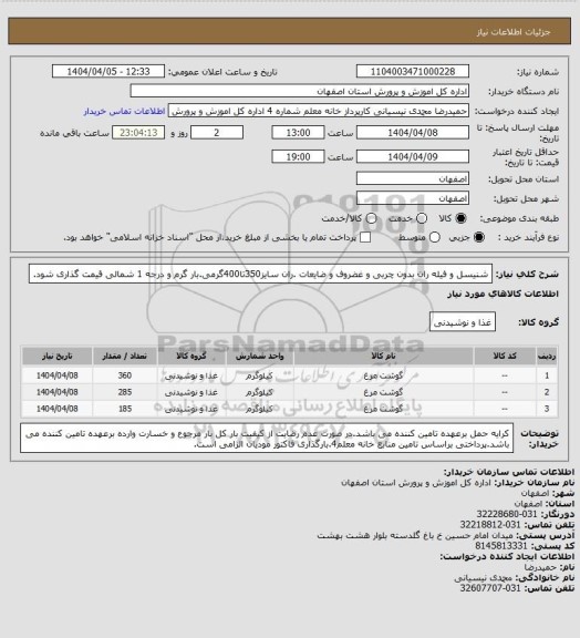استعلام شنیسل و فیله ران بدون چربی و غضروف و ضایعات .ران سایز350تا400گرمی.بار گرم و درجه 1 شمالی قیمت گذاری شود.