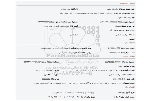مزایده، مال منقول