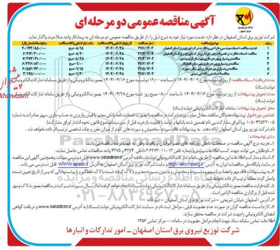 مناقصه تجدید مناقصه خدمات مهندسی، طراحی و نظارت شرکت....
