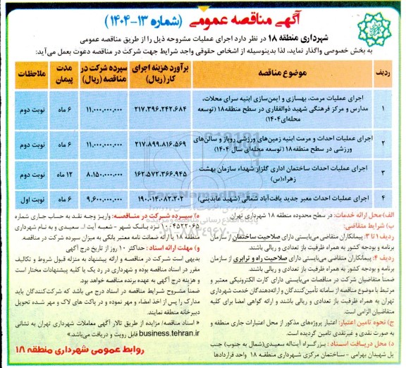 مناقصه اجرای عملیات مرمت بهسازی و ایمن سازی ابنیه ....
