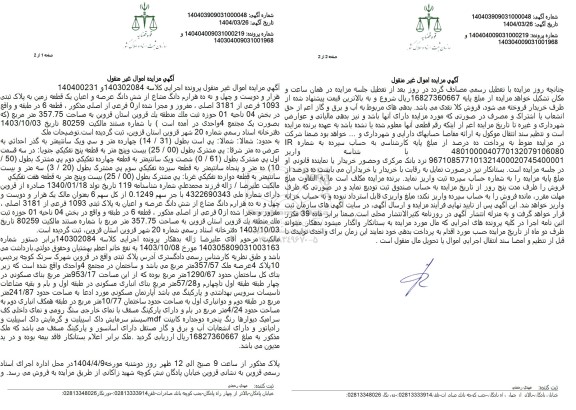 مزایده فروش هزار و دویست و چهل و نه ده هزارم دانگ مشاع از ششدانگ عرصه و اعیان یک قطعه زمین