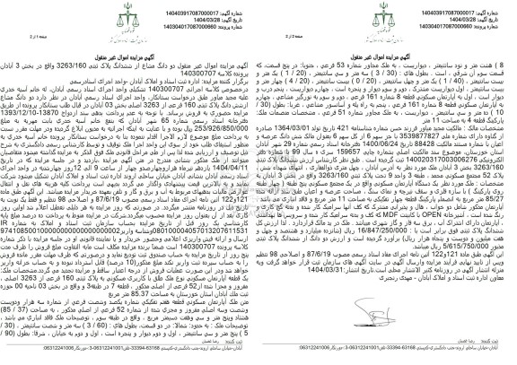 مزایده دو دانگ مشاع از ششدانگ پلاک ثبتی 3263.160 بخش سه