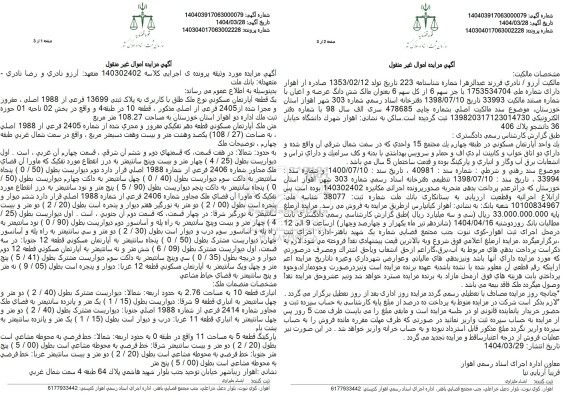 مزایده یک قطعه آپارتمان مسکونی
