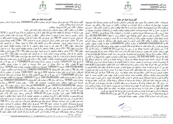 مزایده ششدانگ یک قطعه خانه با کاربری مسکونی 156.15 مترمربع 