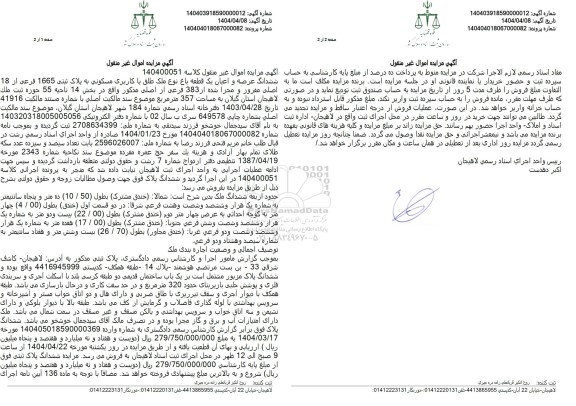 مزایده ششدانگ عرصه و اعیان یک قطعه باغ با کاربری مسکونی به پلاک ثبتی 1665 