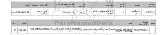 استعلام هیدروکسید سدیم