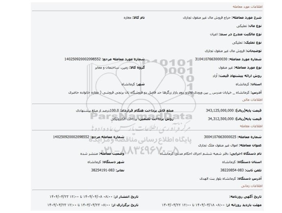 مزایده، فروش مال غیر منقول تجاری
