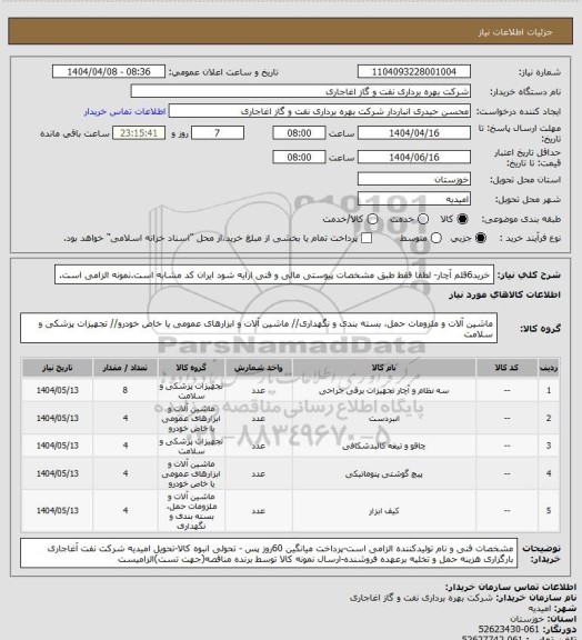 استعلام خرید6قلم آچار- لطفا فقط طبق مشخصات پیوستی مالی و فنی ارایه شود ایران کد مشابه است.نمونه الزامی است.