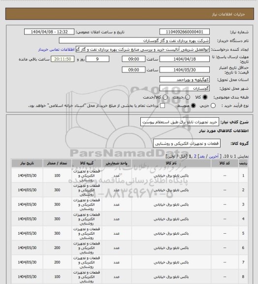 استعلام خرید تجهیزات تابلو برق طبق استعلام پیوست
