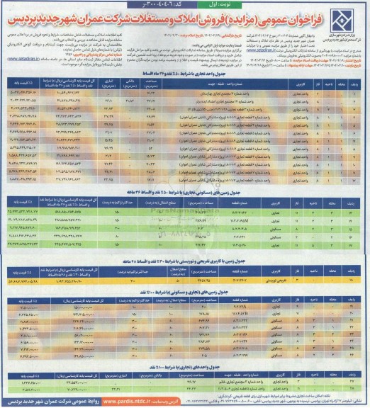 فراخوان عمومی (مزایده) فروش املاک و مستغلات