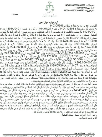 مزایده فروش طلا..