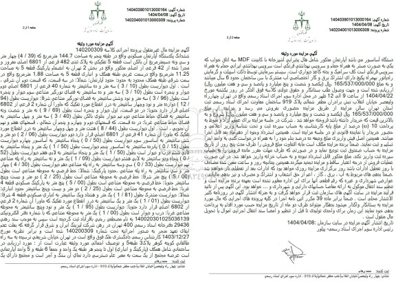 مزایده یکدستگاه آپارتمان به پلاک ثبتی 482 فرعی از 6801 اصلی