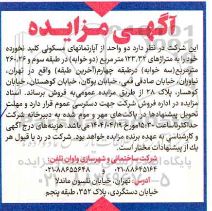 مزایده فروش دو واحد از آپارتمانهای مسکونی کلید نخورده