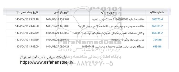 استعلام دستگاه پمپ تغذیه .....