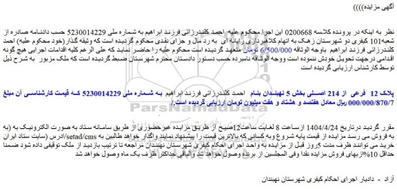 مزایده ملک پلاک 12 فرعی از 214 اصلی