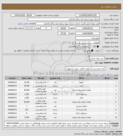 استعلام خرید مواد غذایی