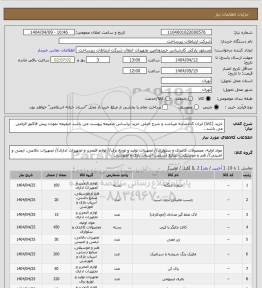 استعلام خرید (کالا) ایران کدمشابه میباشد و شرح اصلی خرید براساس ضمیمه پیوست می باشد ضمیمه نمودن پیش فاکتور الزامی می باشد .