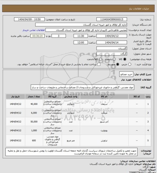 استعلام خرید مصالح