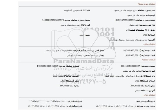 مزایده، مزایده مال غیر منقول
