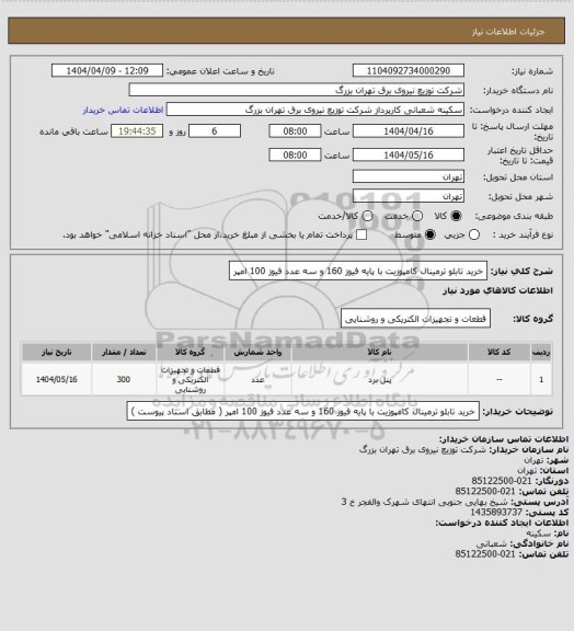 استعلام خرید تابلو ترمینال کامپوزیت با پایه فیوز 160 و سه عدد فیوز 100 امپر