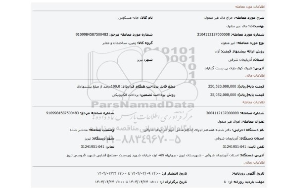 مزایده، مال غیر منقول