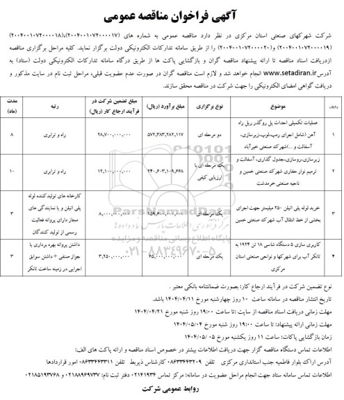 مناقصه عملیات تکمیلی احداث پل روگذر ریل راه آهن و...