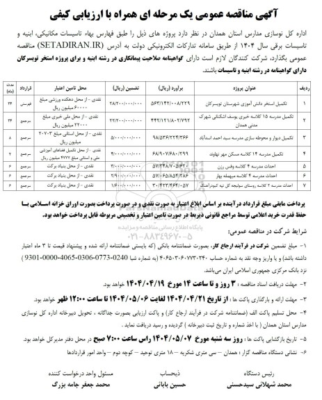 مناقصه تکمیل استخر دانش آموزی ...