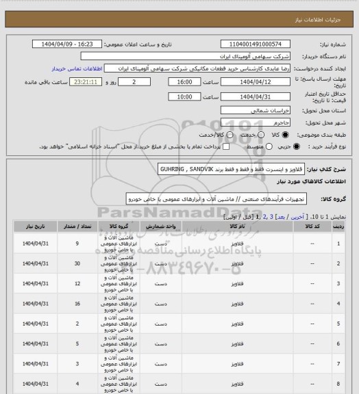 استعلام قلاویز و اینسرت فقط و فقط و فقط برند GUHRING , SANDVIK